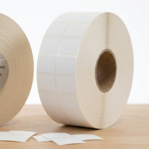 Étiquette adhésive mate 20x16 mm pour identification de petits produits et traçabilité.
