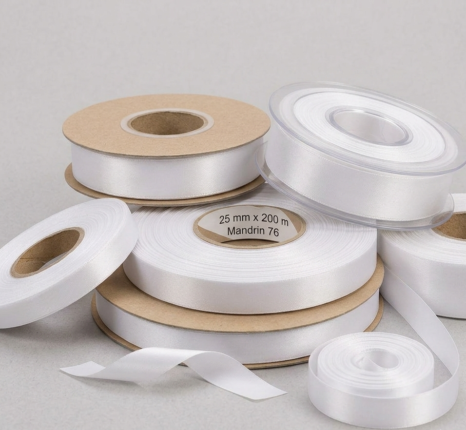 Ruban satin simple face 25x200 m M76 pour impression d'étiquettes textiles.
